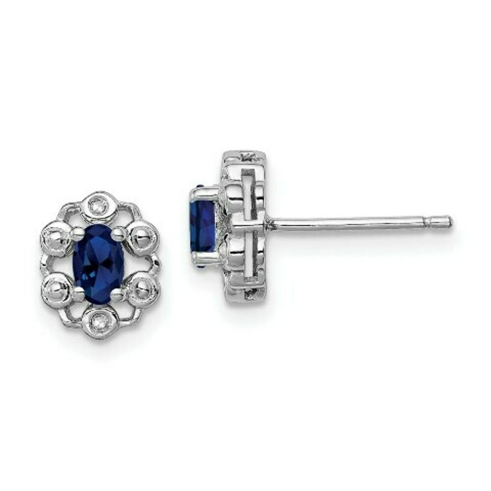 Sterling Silver Created Sapphire and Diamond Earrings