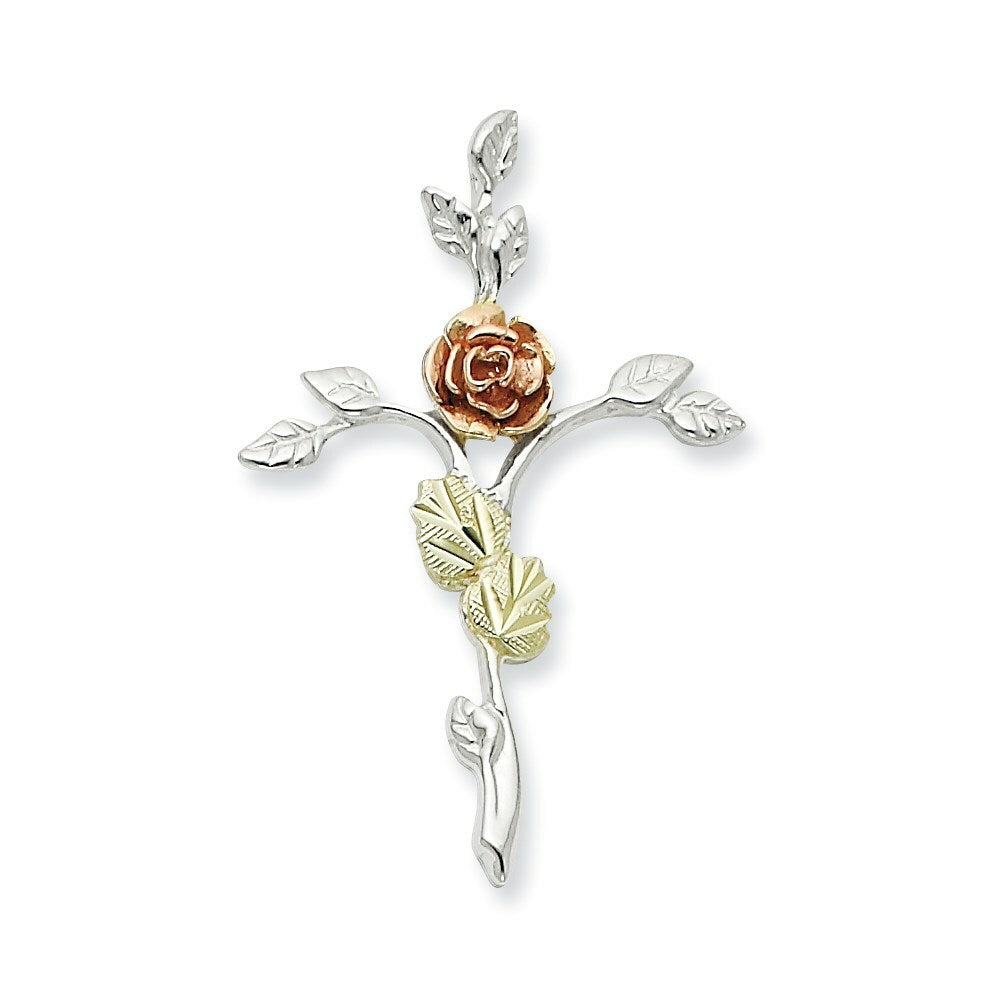 Sterling Silver & 12K Gold Rose Cross Necklace