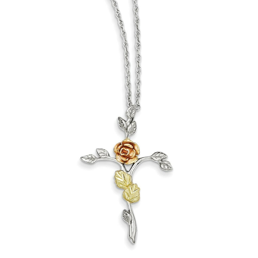 Sterling Silver & 12K Gold Rose Cross Necklace