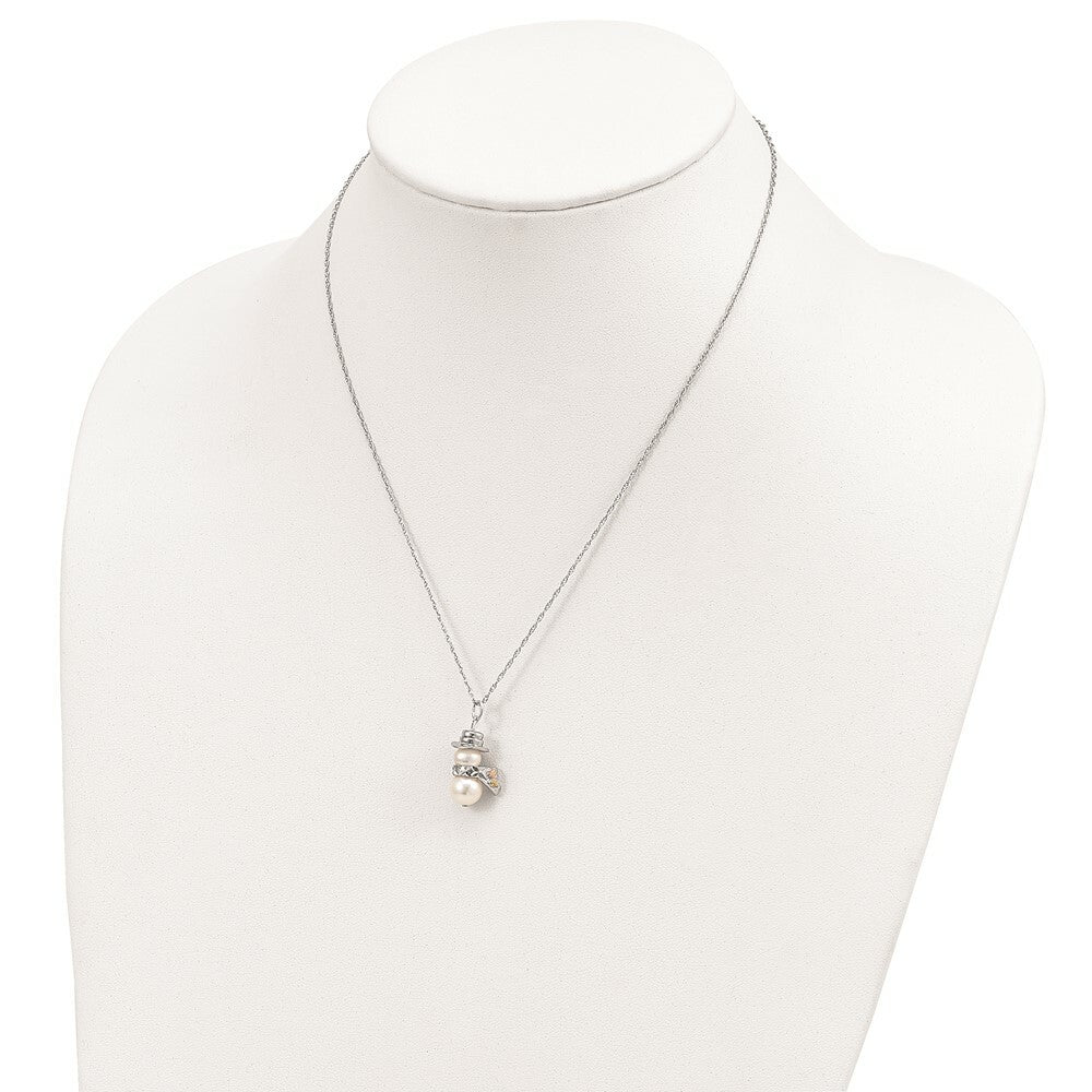 Sterling Silver & 12K Gold Snowman Simulated Pearl Necklace