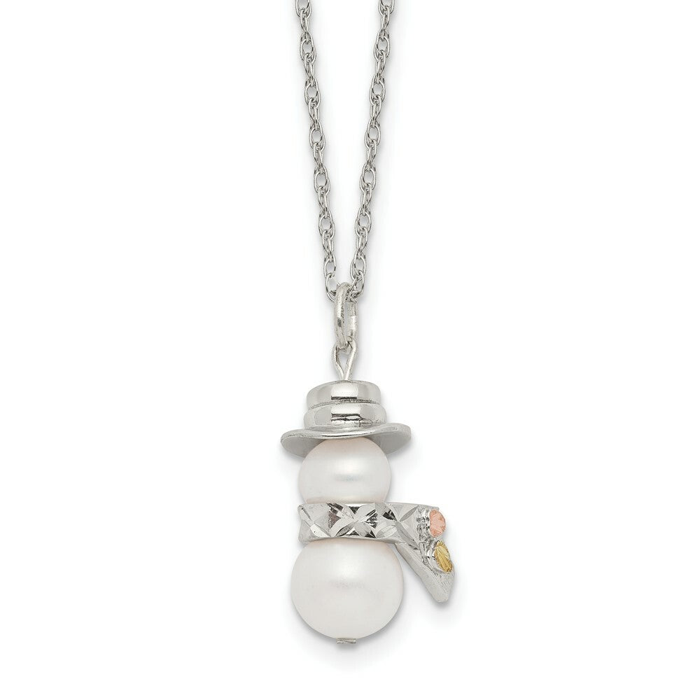 Sterling Silver & 12K Gold Snowman Simulated Pearl Necklace