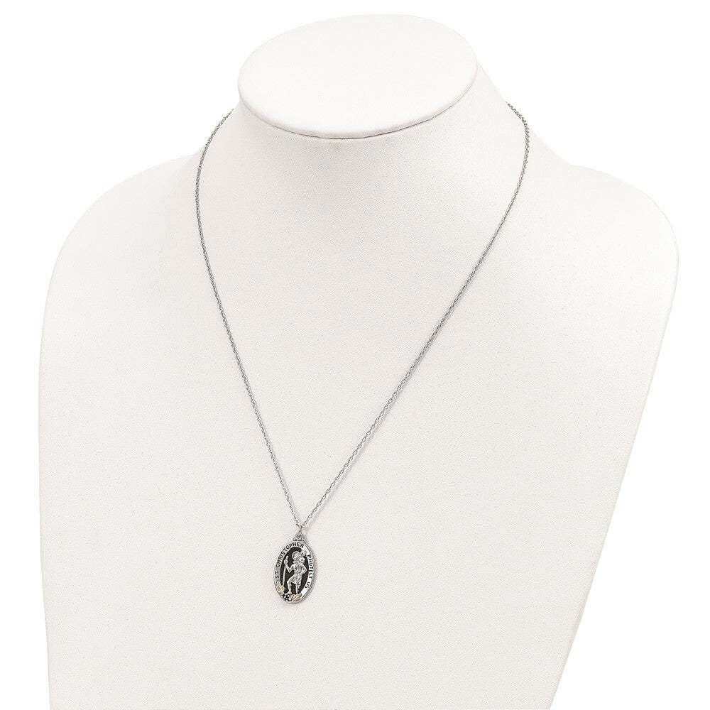 Sterling Silver & 12K Gold Accents Antiqued St. Christopher Necklace