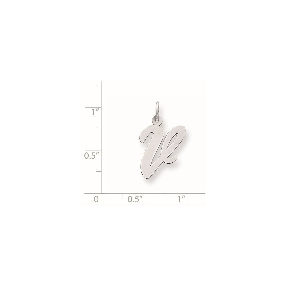 Sterling Silver Rhodium-plated Script Letter V Initial Letter Charm