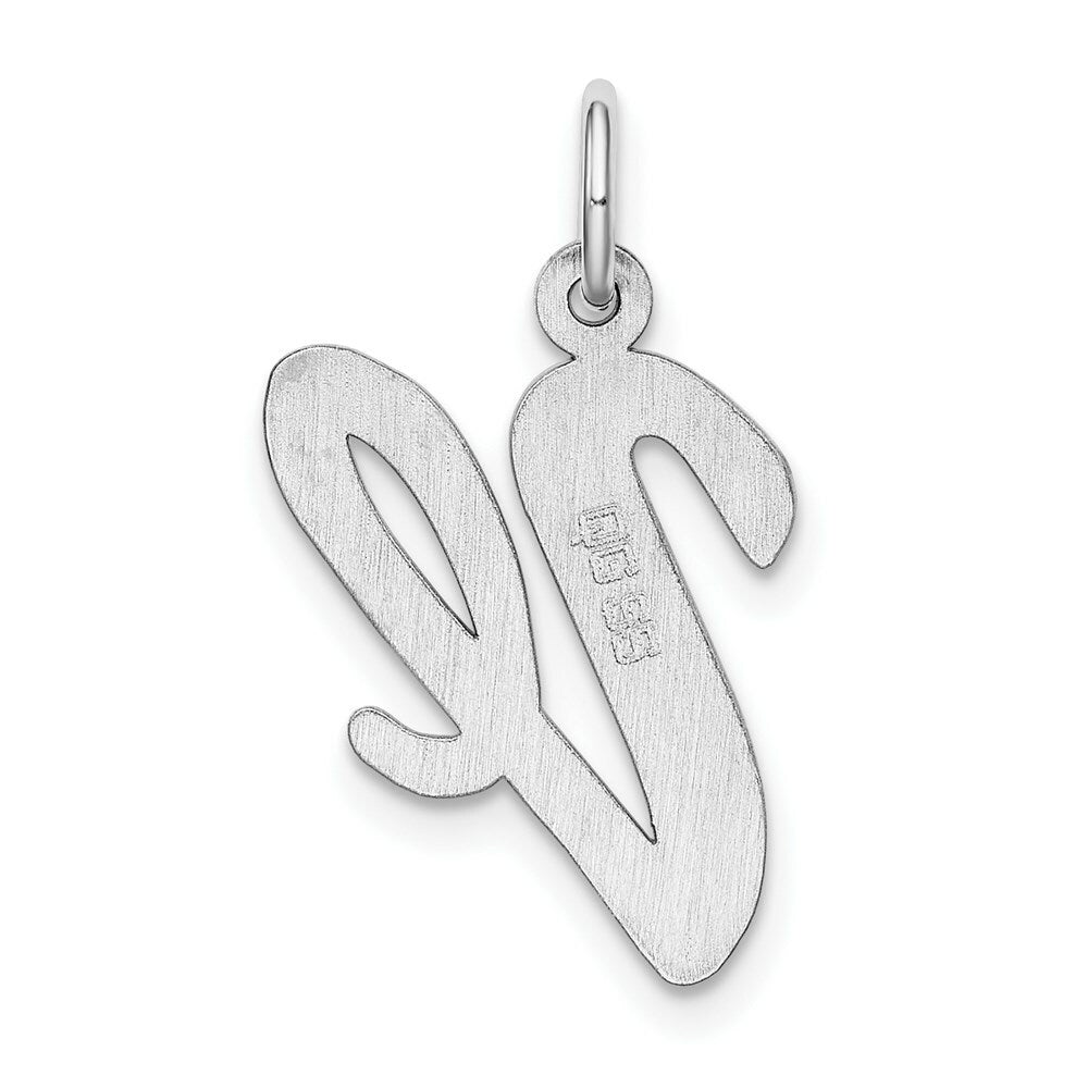 Sterling Silver Rhodium-plated Script Letter V Initial Letter Charm