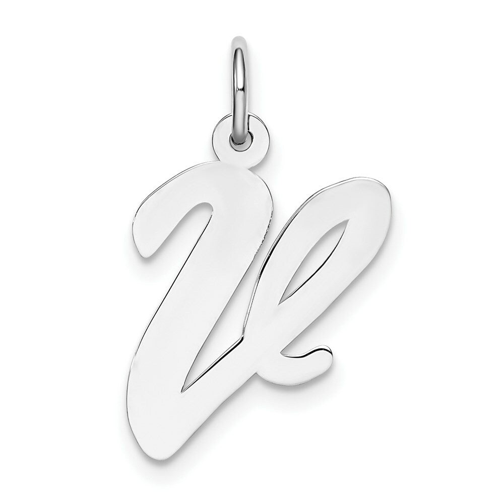 Sterling Silver Rhodium-plated Script Letter V Initial Letter Charm
