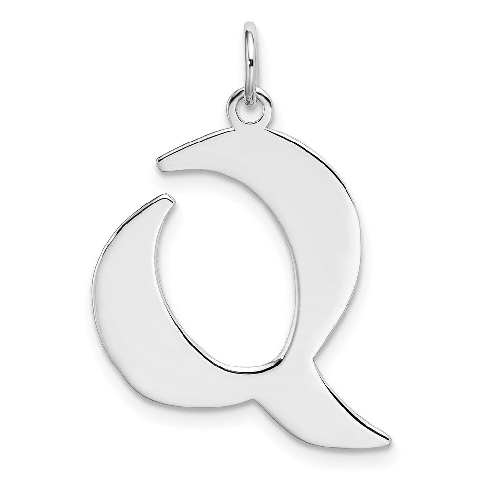 Sterling Silver Rhodium-plated Artisan Block Letter Q Initial Letter Charm