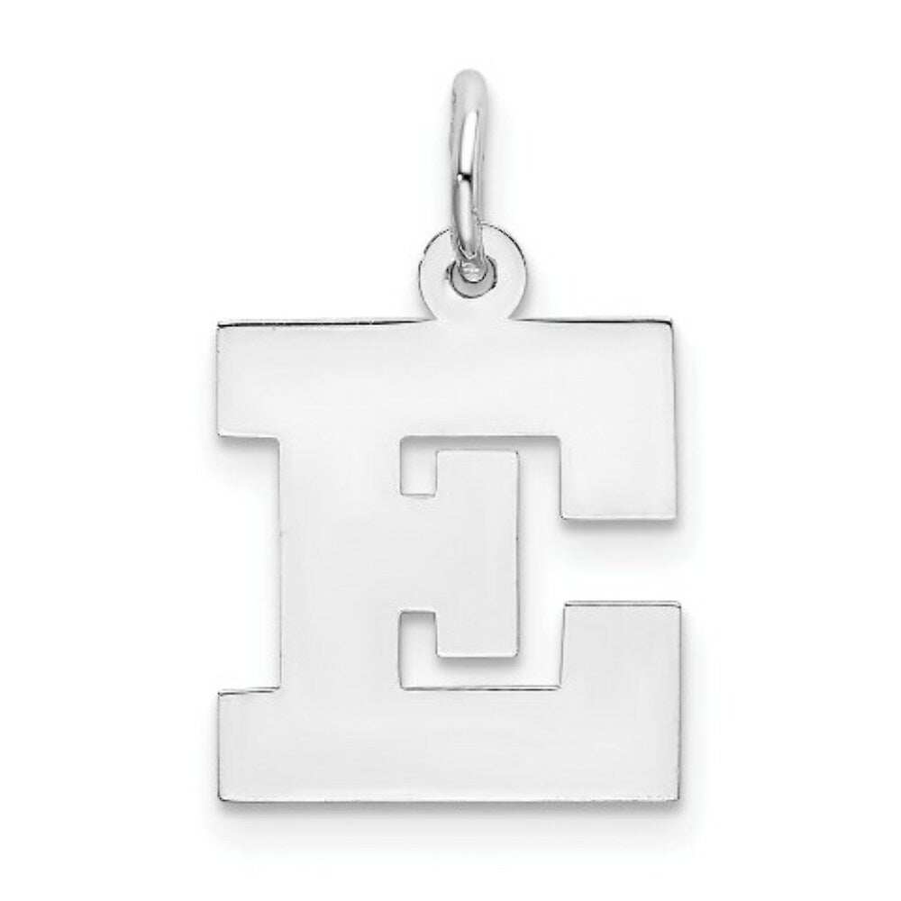 Sterling Silver Rhodium-plated Block Letter E Initial Letter Charm
