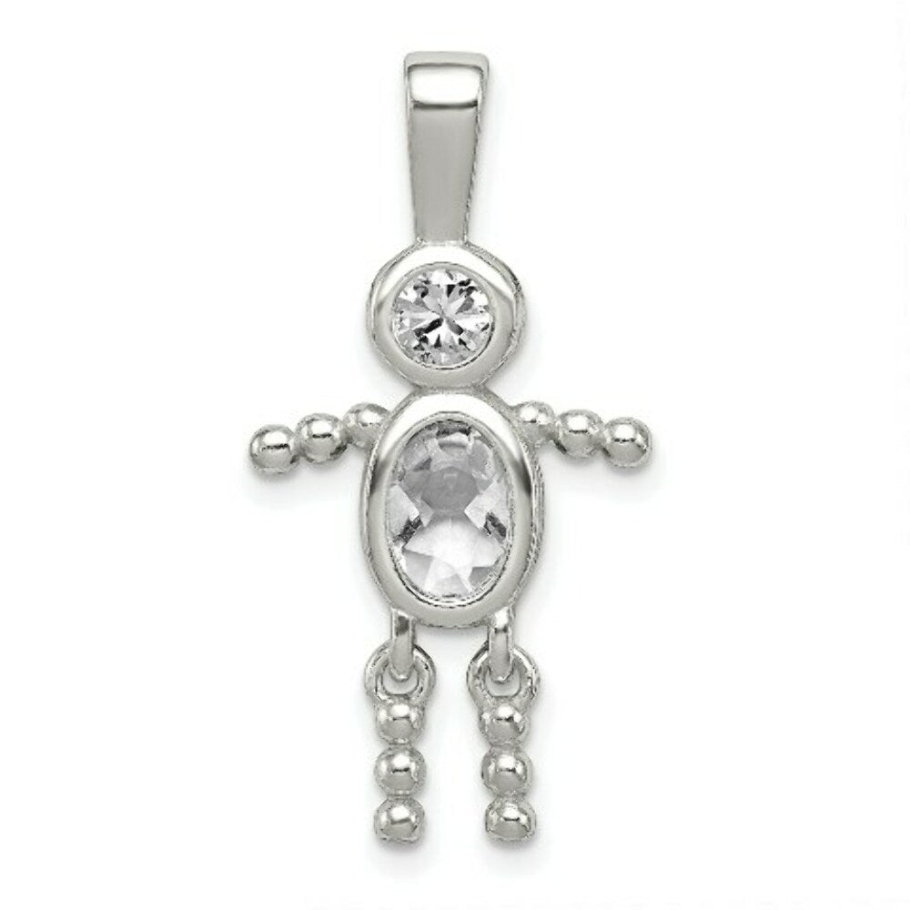 Sterling Silver CZ and April Synthetic Birthstone Boy Pendant