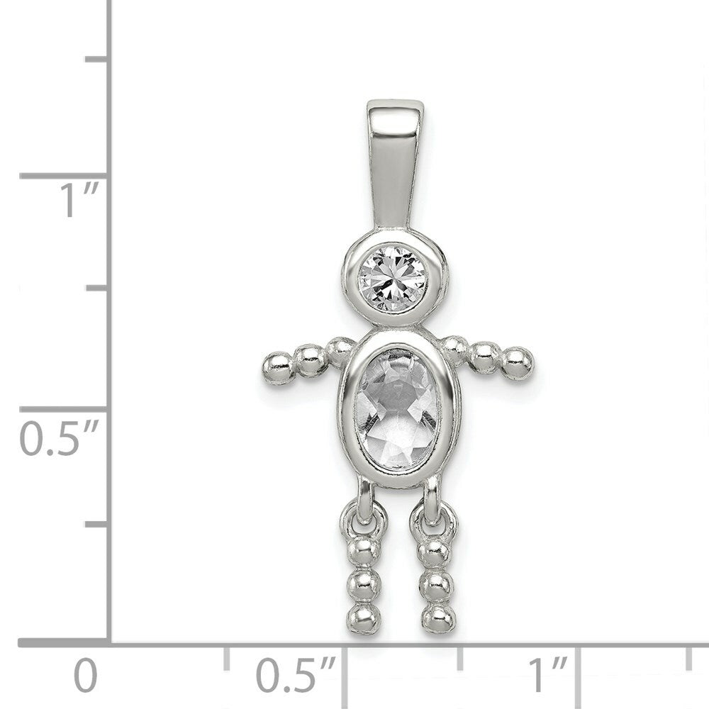 Sterling Silver CZ and April Synthetic Birthstone Boy Pendant