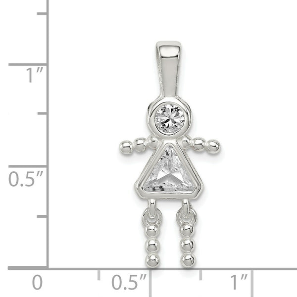 Sterling Silver CZ and April Synthetic Birthstone Girl Pendant