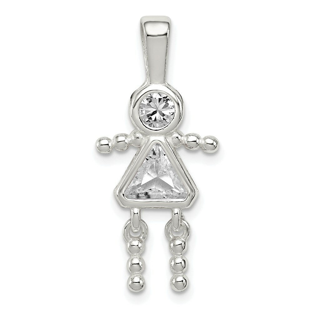 Sterling Silver CZ and April Synthetic Birthstone Girl Pendant