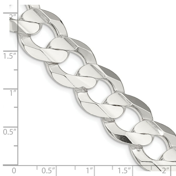 Sterling Silver 15.75mm Concave Beveled Curb Chain