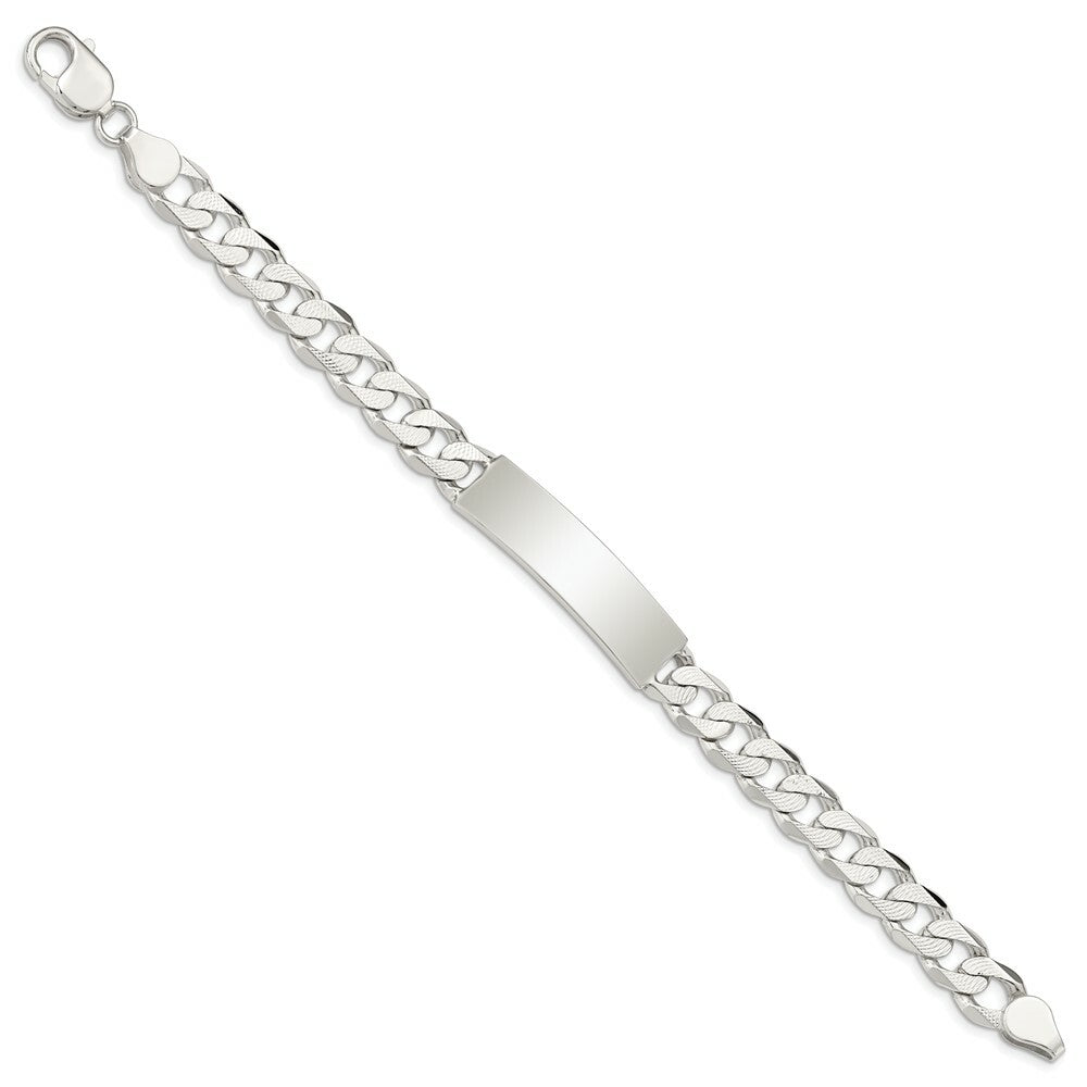 Sterling Silver Polished Engraveable Patterned Curb Link ID Bracelet 8'' length