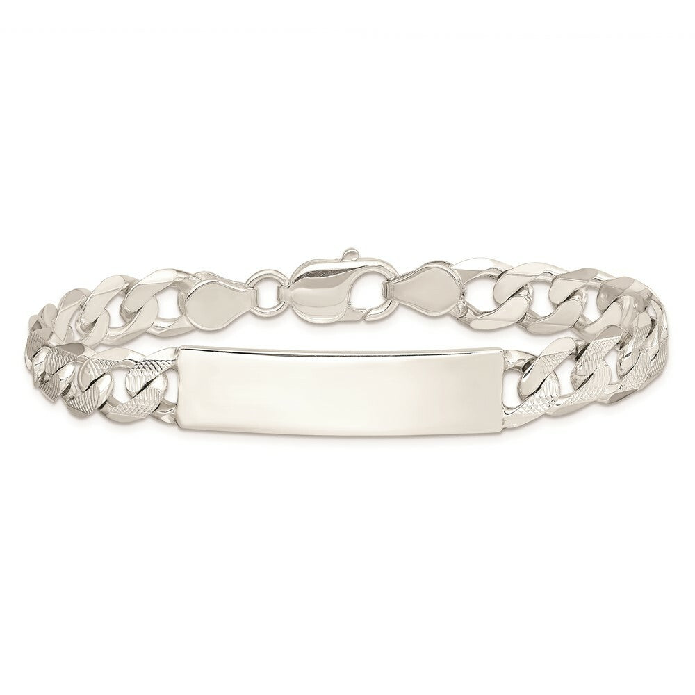 Sterling Silver Polished Engraveable Patterned Curb Link ID Bracelet 8'' length