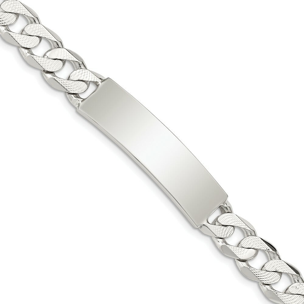 Sterling Silver Polished Engraveable Patterned Curb Link ID Bracelet 8'' length