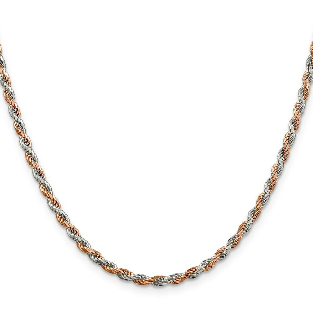 Sterling Silver 2.5mm Rose Vermeil Diamond-cut Rope Chain 18'' length