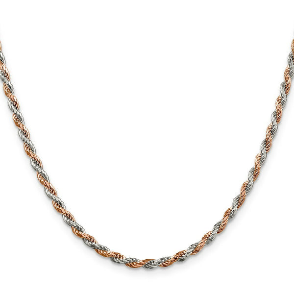 Sterling Silver 2.5mm Rose Vermeil Diamond-cut Rope Chain 18'' length