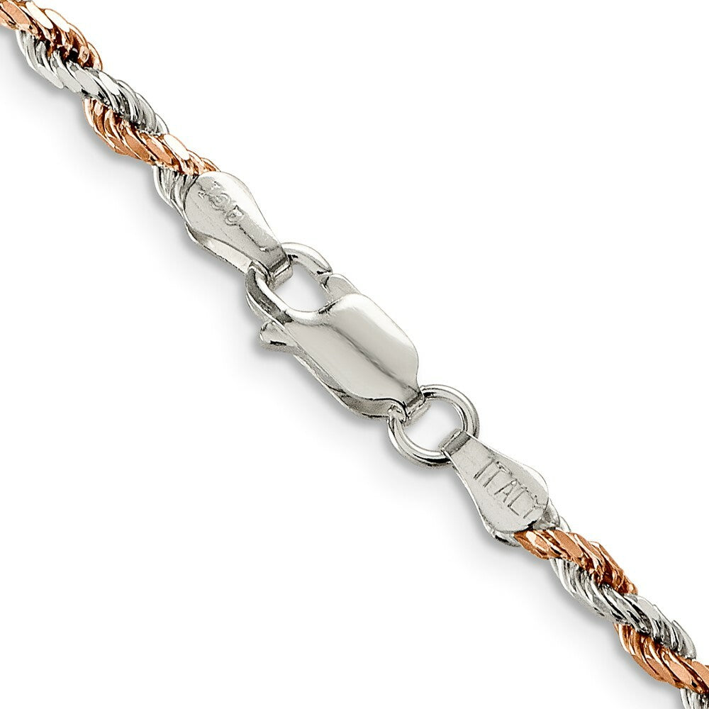 Sterling Silver 2.5mm Rose Vermeil Diamond-cut Rope Chain 18'' length
