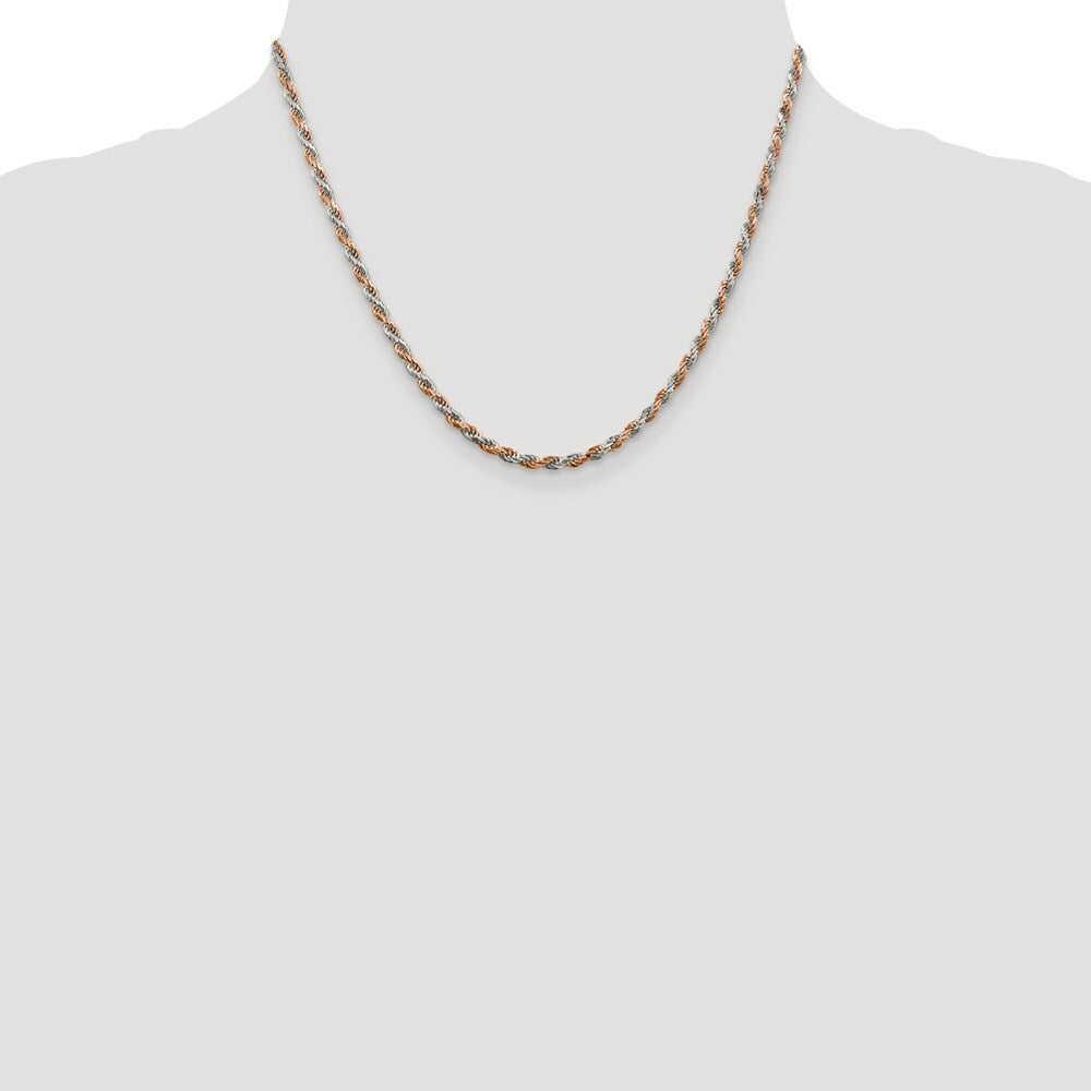 Sterling Silver 2.5mm Rose Vermeil Diamond-cut Rope Chain 18'' length