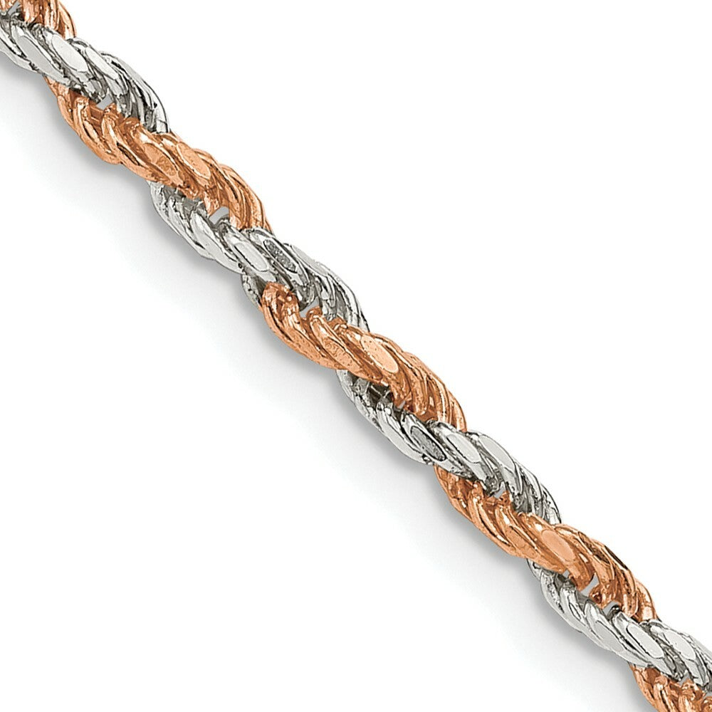 Sterling Silver 2.5mm Rose Vermeil Diamond-cut Rope Chain 18'' length