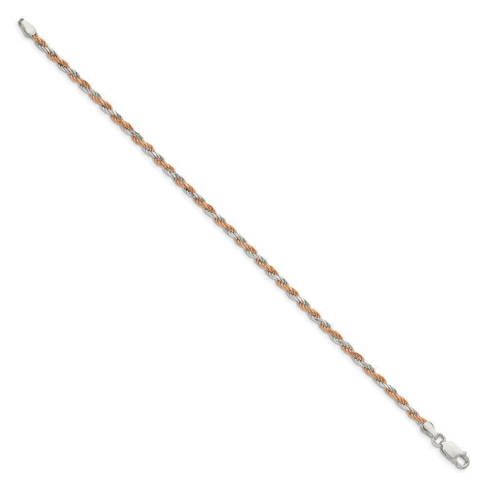 Sterling Silver 2.5mm Rose Vermeil Diamond-cut Rope Chain 7'' length