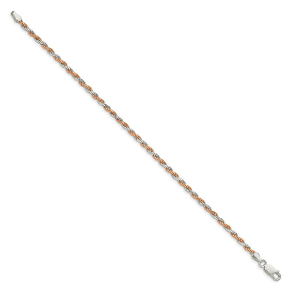 Sterling Silver 2.5mm Rose Vermeil Diamond-cut Rope Chain 7'' length