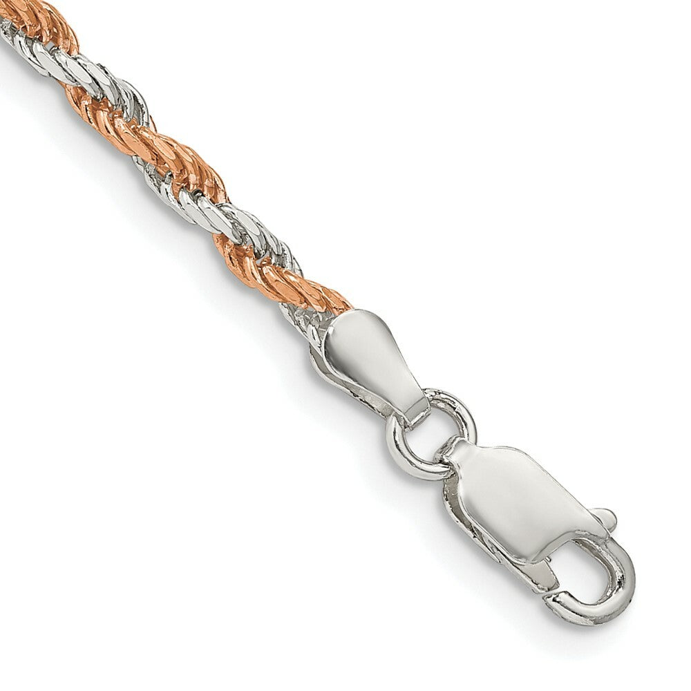 Sterling Silver 2.5mm Rose Vermeil Diamond-cut Rope Chain 7'' length