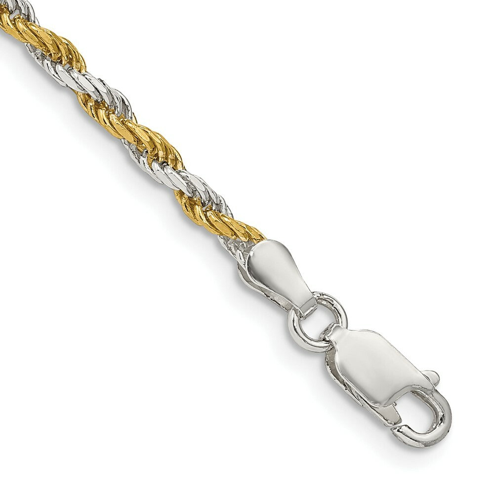 Sterling Silver and Vermeil 2.5mm Diamond-cut Rope Chain 7'' length