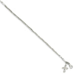 Load image into Gallery viewer, Sterling Silver Solid Polished Cross on Fancy Link Anklet 10'' length
