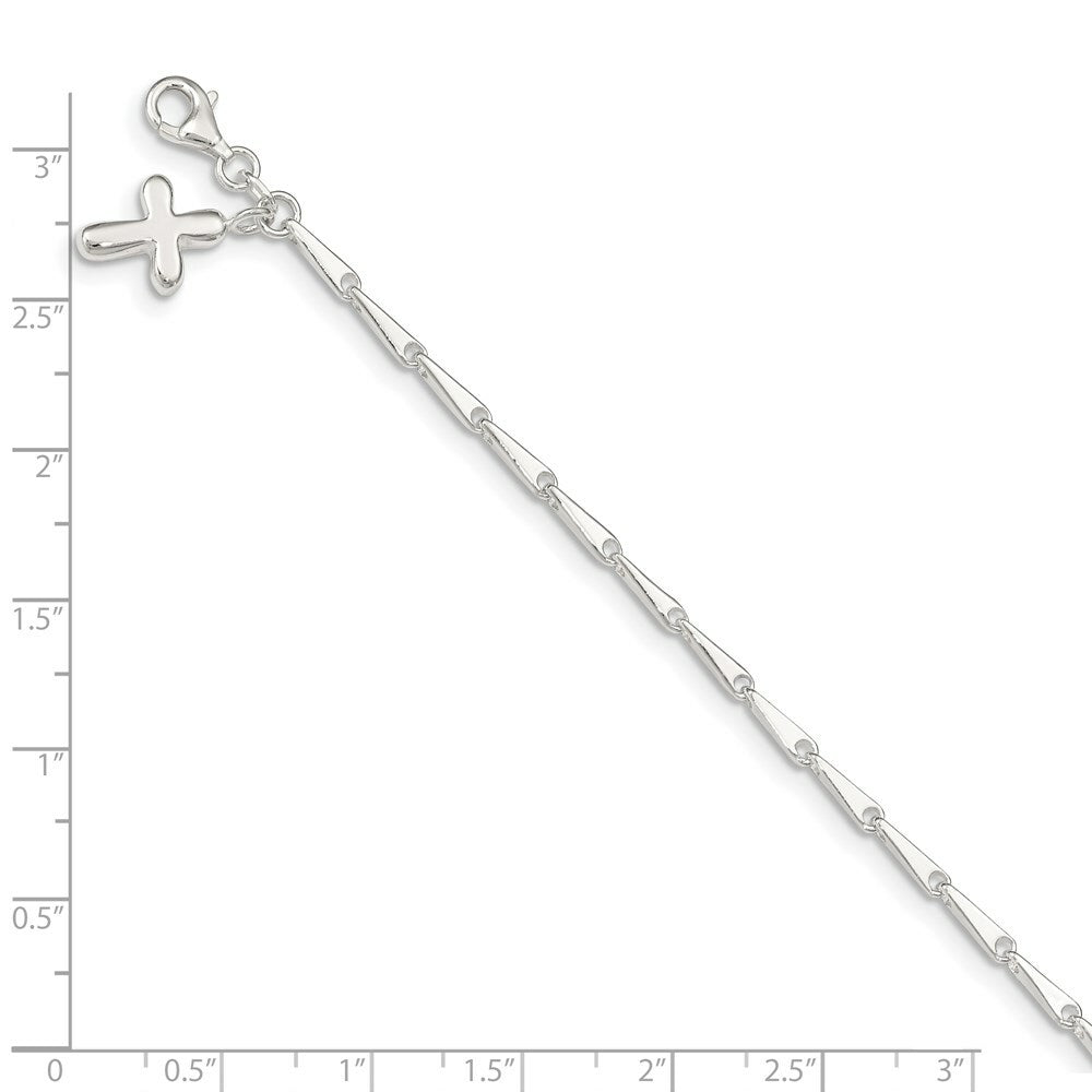 Sterling Silver Solid Polished Cross on Fancy Link Anklet 10'' length