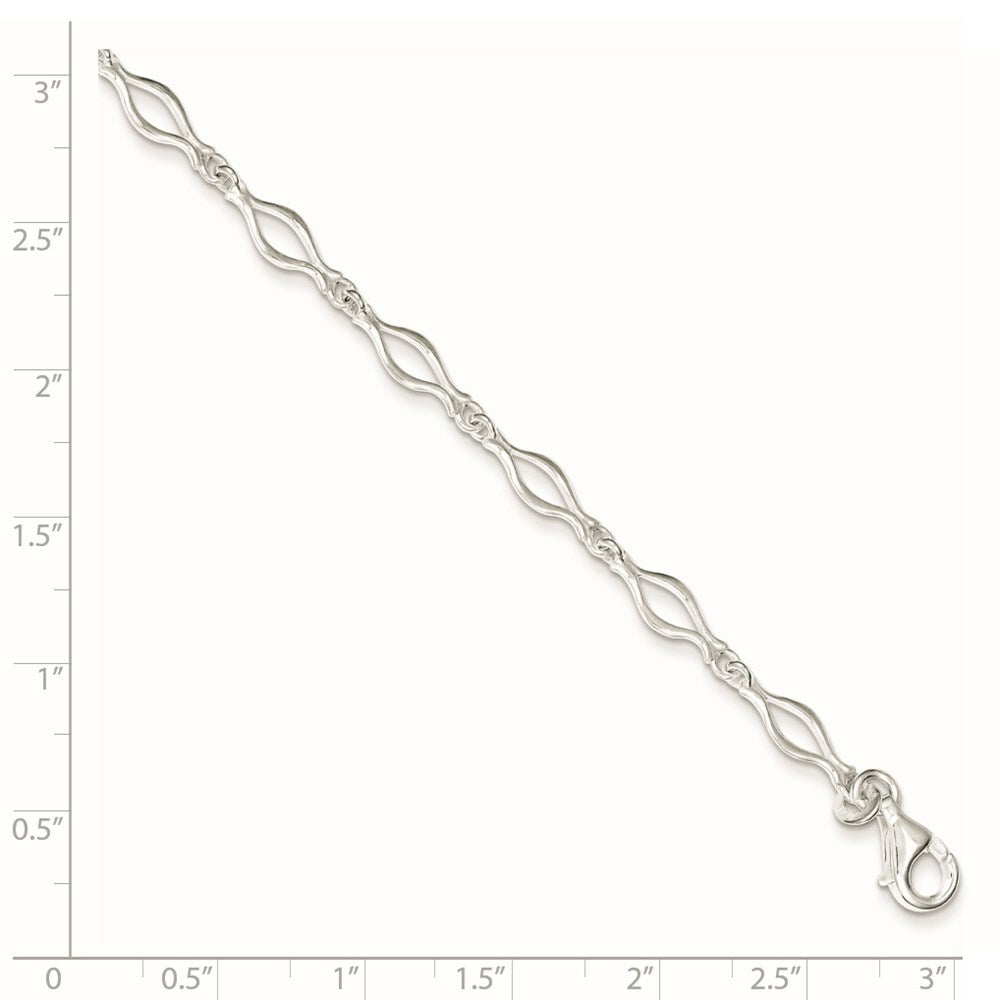 Sterling Silver Solid Polished Fancy Link Anklet 10'' length