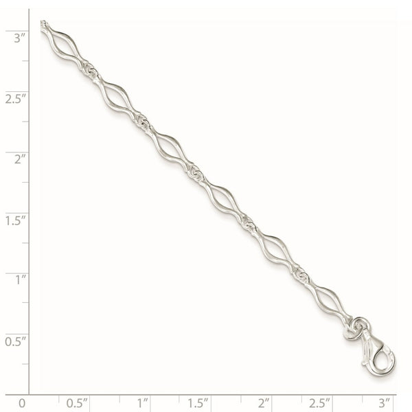 Sterling Silver Solid Polished Fancy Link Anklet 10'' length