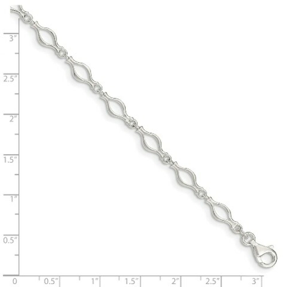 Sterling Silver Solid Polished Fancy Link Anklet 10'' length