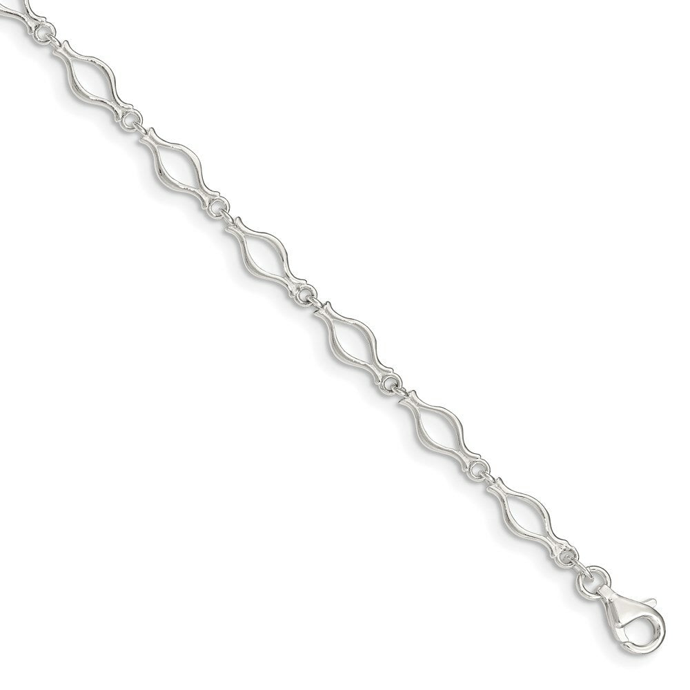 Sterling Silver Solid Polished Fancy Link Anklet 10'' length