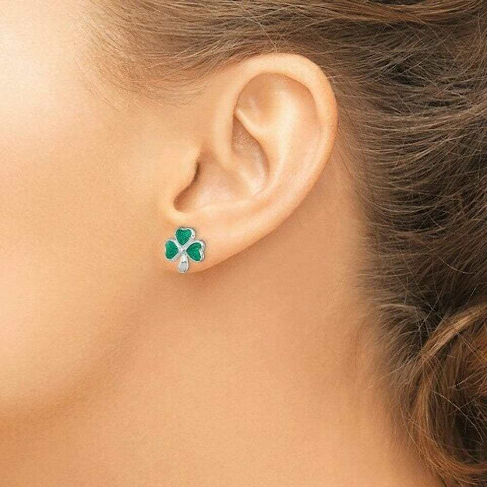 Sterling Silver Madi K Green Enameled Shammrock Post Earrings