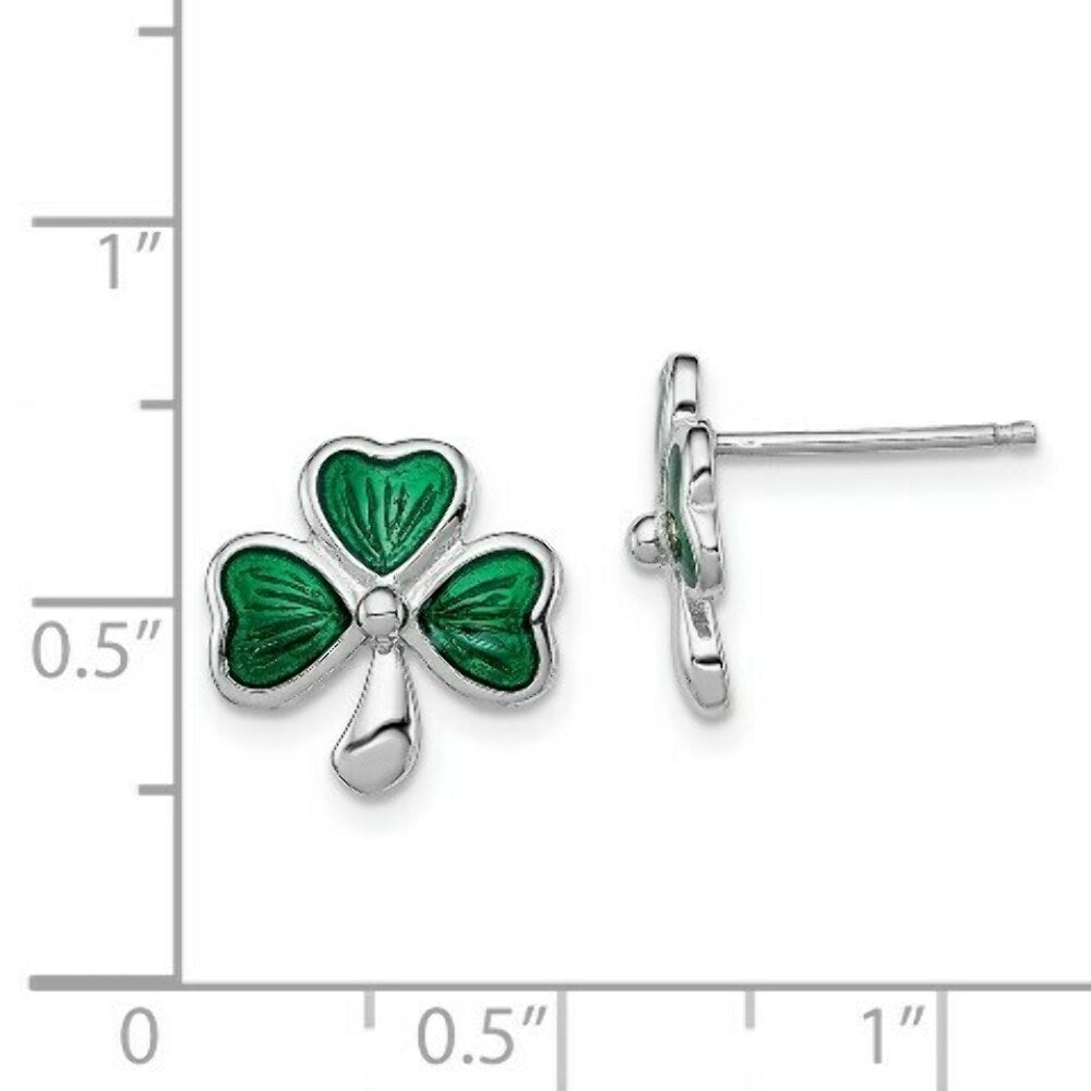Sterling Silver Madi K Green Enameled Shammrock Post Earrings