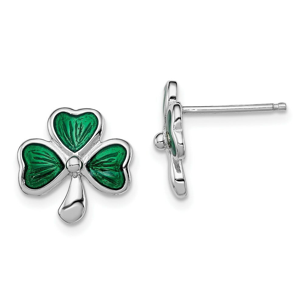 Sterling Silver Madi K Green Enameled Shammrock Post Earrings