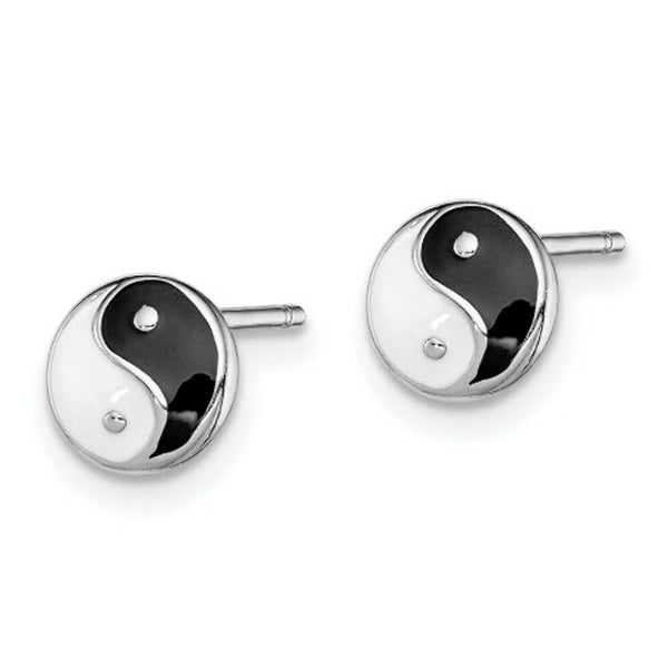 Sterling Silver Madi K Enameled Yin Yang Symbol Post Earrings