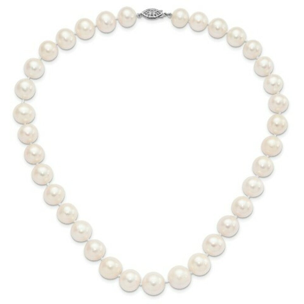 Sterling Silver 11-12mm White Egg Shape Freshwater Cultured Pearl Necklace 20'' length