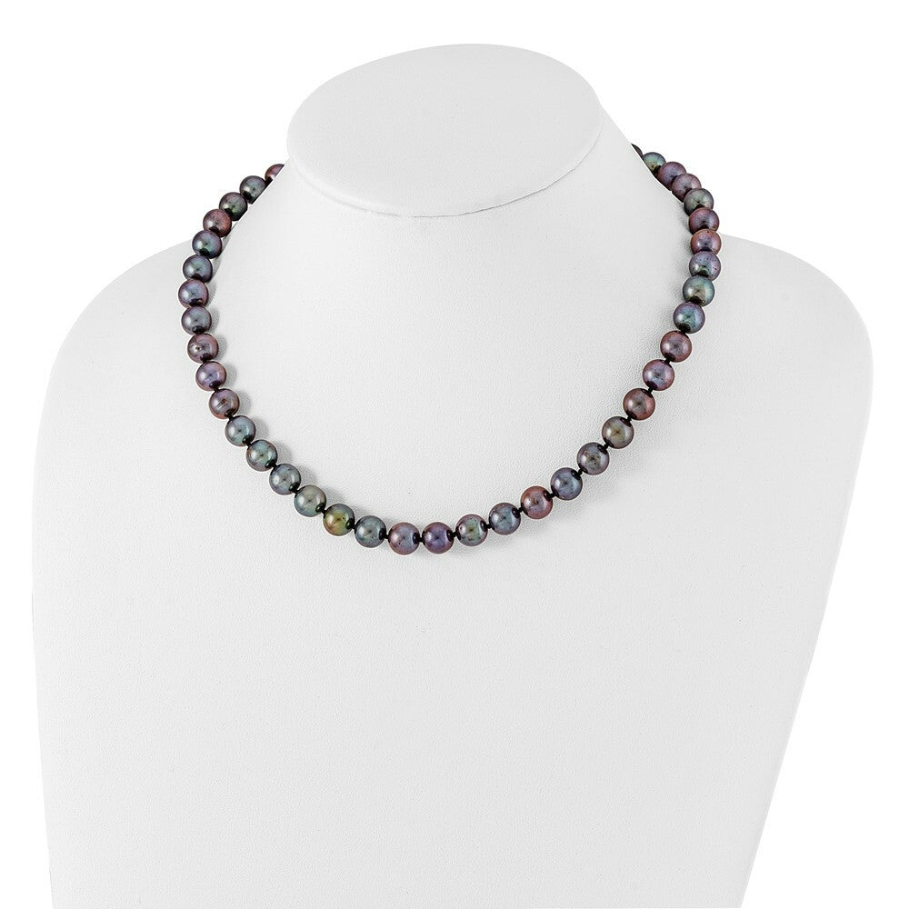 Sterling Silver 9-10mm Black Egg Shape Freshwater Cultured Pearl Necklace 20'' length