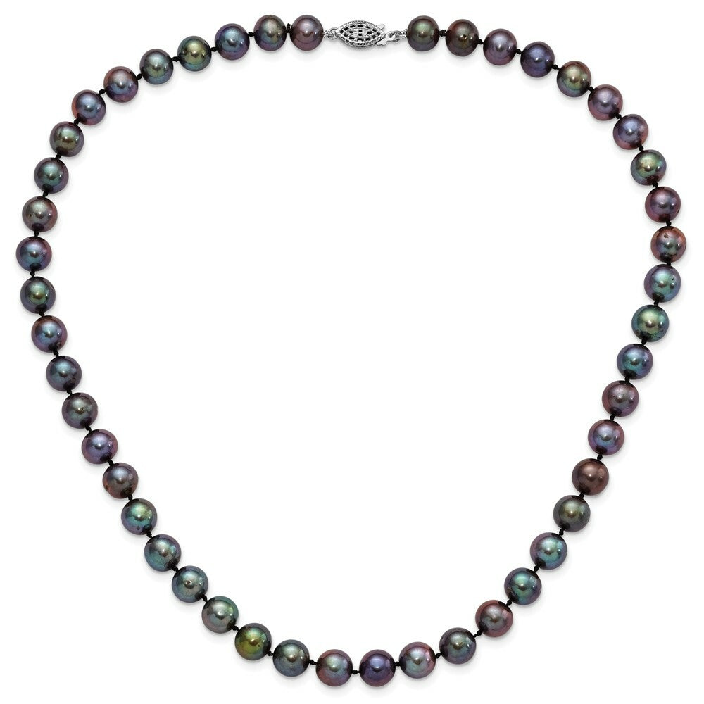 Sterling Silver 9-10mm Black Egg Shape Freshwater Cultured Pearl Necklace 20'' length