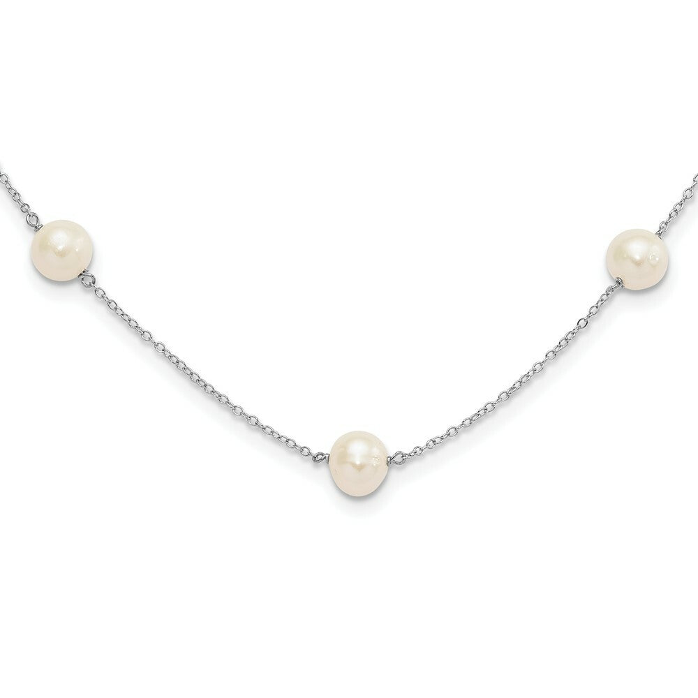 Sterling Silver 7-8mm Fresh Water Cultured 9 Station Pearl Necklace 18'' length