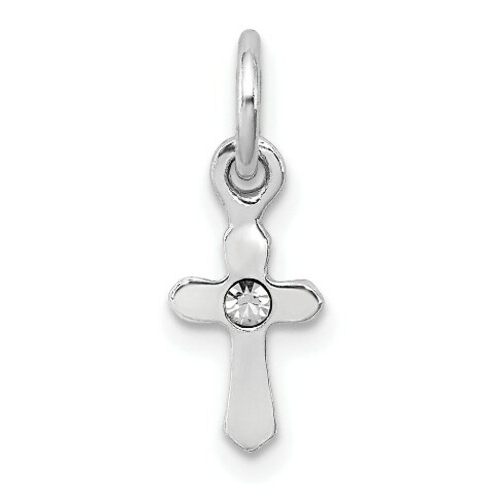 Sterling Silver Child's Preciosca Crystal April Birthstone Cross Pendant