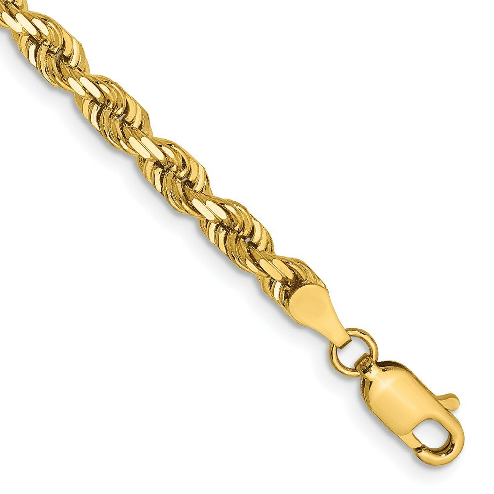 14K Yellow Gold 4mm Diamond-cut Quadruple Rope Chain Bracelet  Length 8'' inches