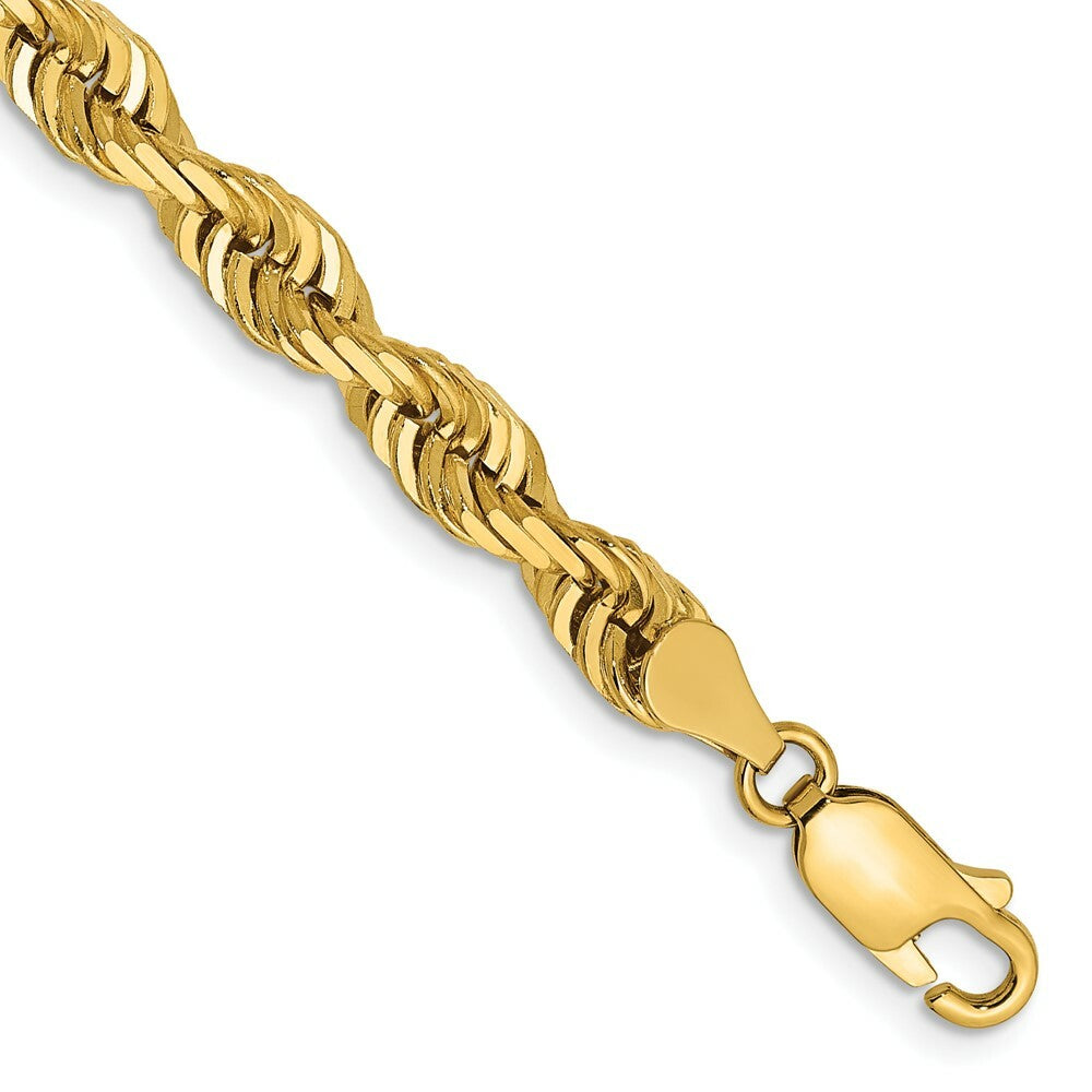 14K Yellow Gold 5mm Diamond-cut Quadruple Rope Chain Bracelet  Length 8'' inches