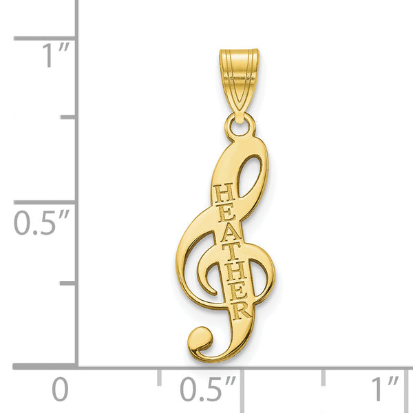 Custom Made Music Treble Clef with Personalized Name Small Pendant in Solid 10K Yellow Gold