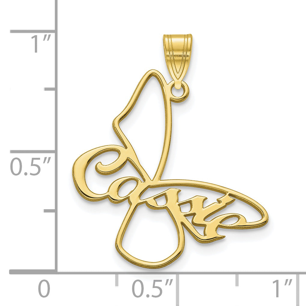 Roy Rose Jewelry Personalized Custom Made Outline Butterfly with Cursive Name on Wing Small Pendant in Solid 10K Yellow Gold with Option of Your Choice of 16" or 18" Chain Necklace
