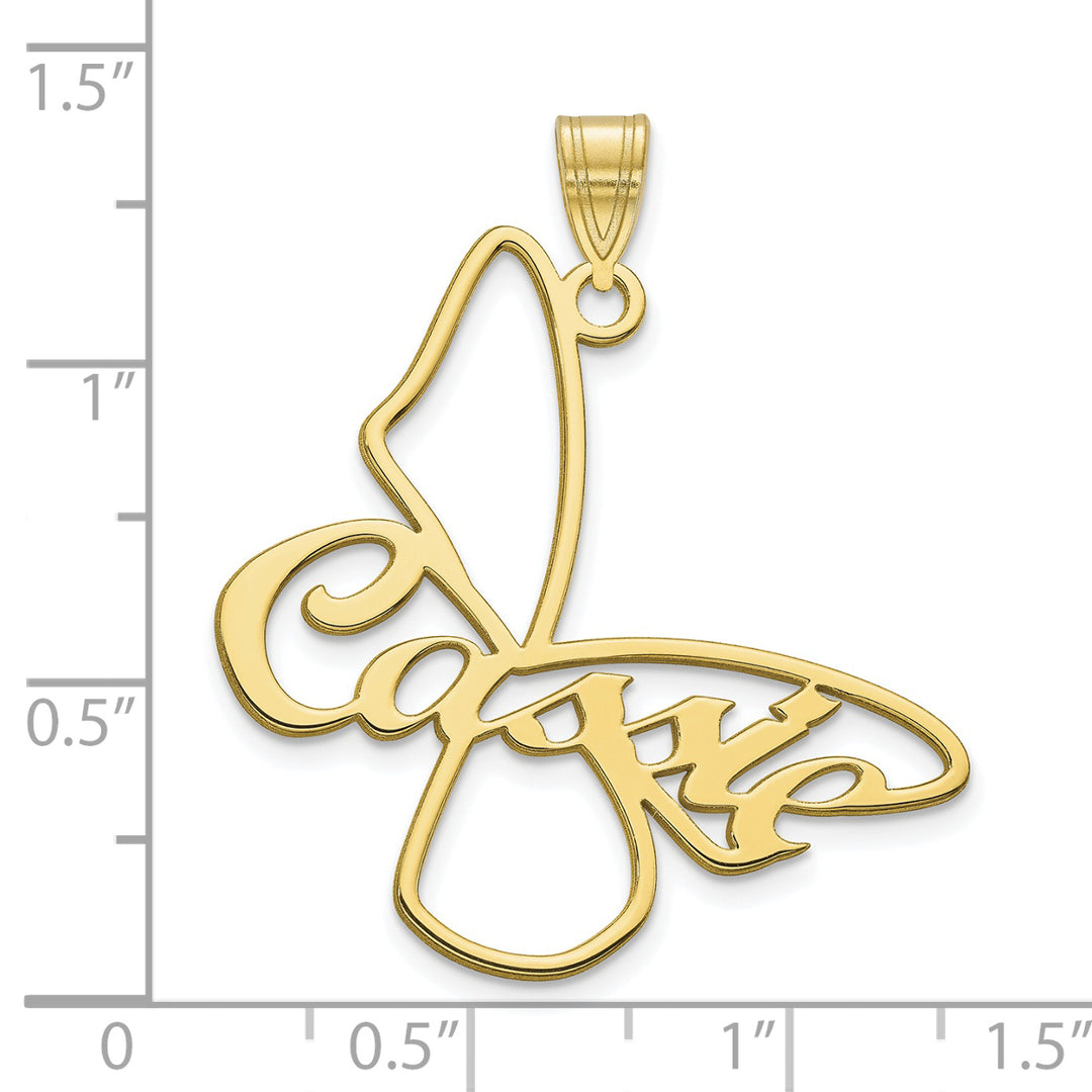 Roy Rose Jewelry Personalized Custom Made Outline Butterfly with Cursive Name on Wing Large Pendant in Solid 10K Yellow Gold with Option of Your Choice of 16" or 18" Chain Necklace