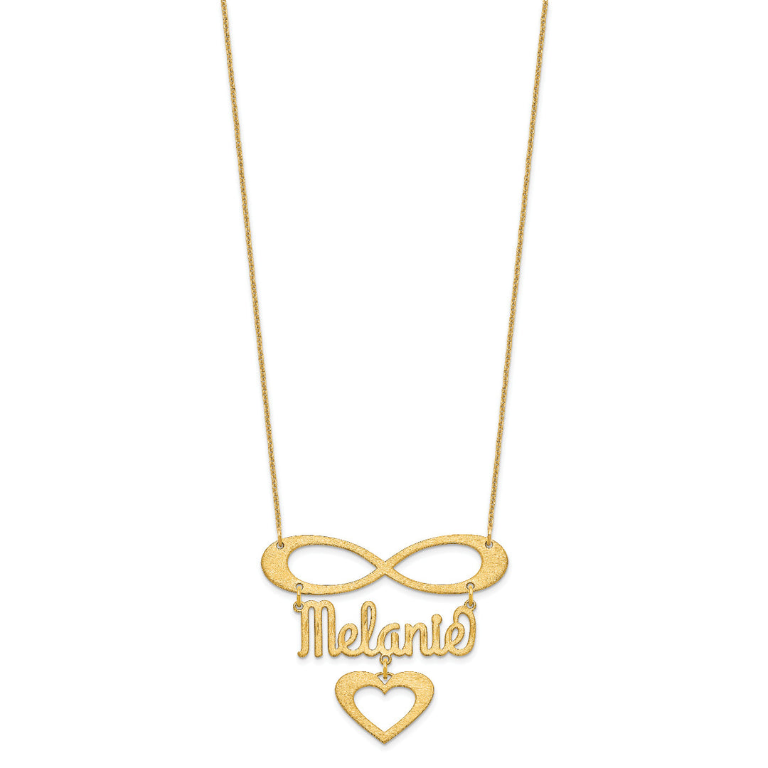 Roy Rose Jewelry Custom Made Infinity Necklace Personalized with Name, 42mm Size Pendant (1.65" inches) with Dangle Heart, in 10K Yellow Gold and Optional 16", 18", or 20" Chain Necklace