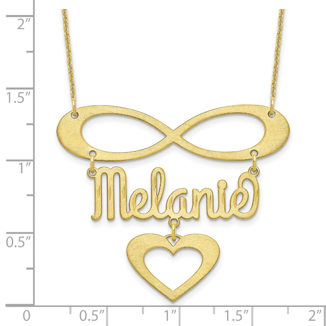 Roy Rose Jewelry Custom Made Infinity Necklace Personalized with Name, 42mm Size Pendant (1.65" inches) with Dangle Heart, in 10K Yellow Gold and Optional 16", 18", or 20" Chain Necklace